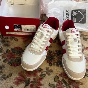 Alpine Swiss Men's Sneakers in White and Red